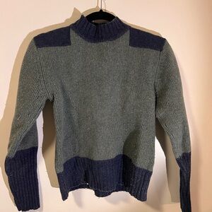Woman’s Gray and Blue Sweater